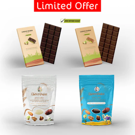 Sweet offer 4-in-1 Combo – Vanilla, Camel Milk, Sugar-Free Dark & Milk + Kunafa Pistachio